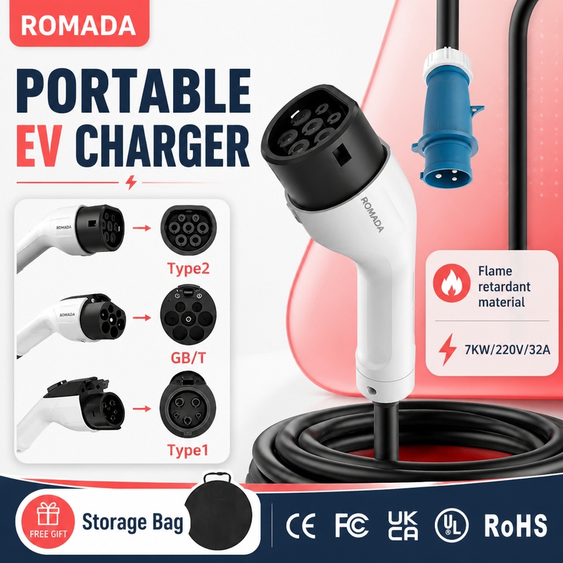7KW ROMADA Electric Vehicle Po - đánh giá và giá Portable Ev Charger 32A Type 2 Cee Plug